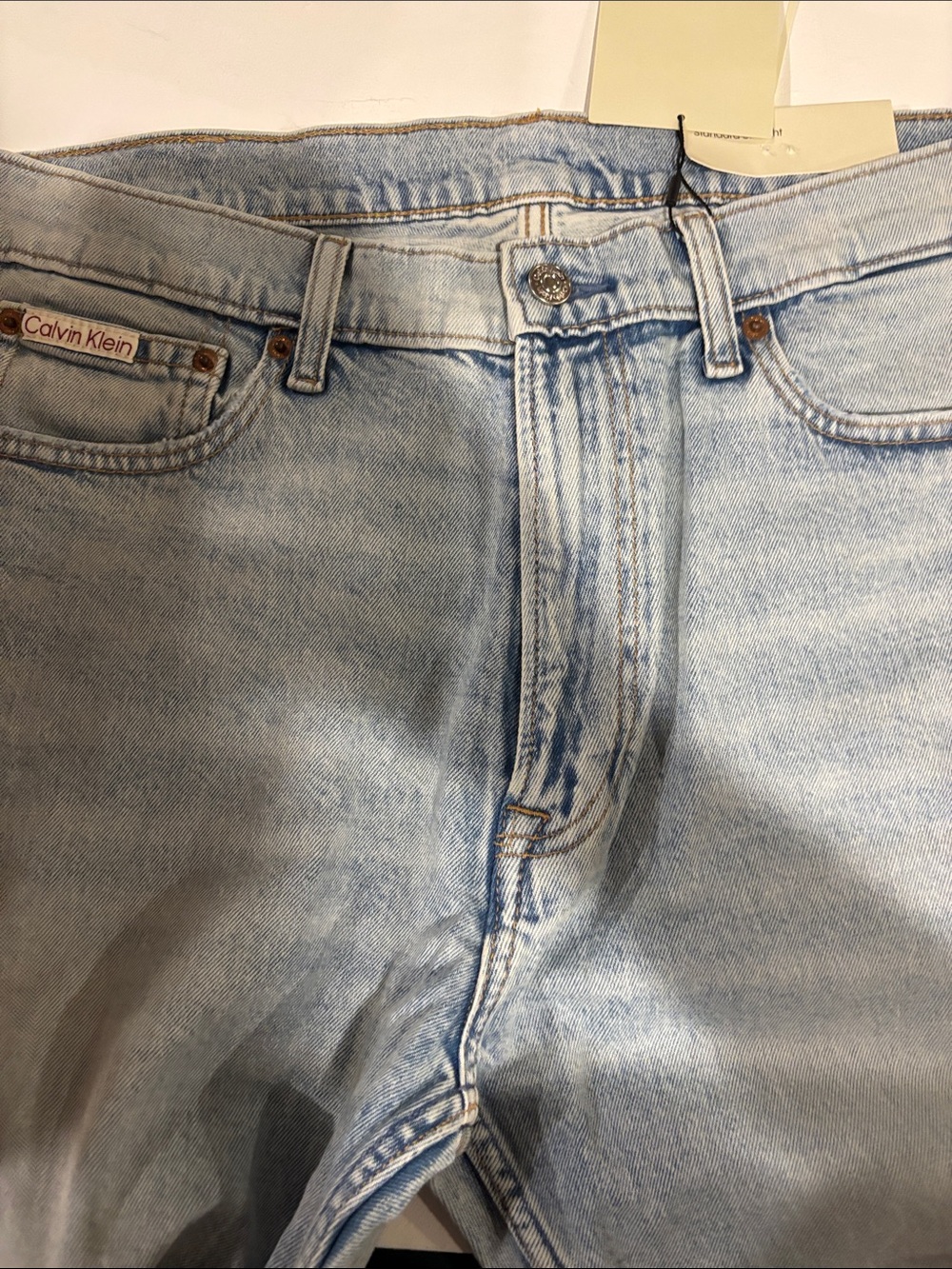 Calvin Klein Light Wash Denim Jeans with Tan Leather Patch - Picture 9 of 10